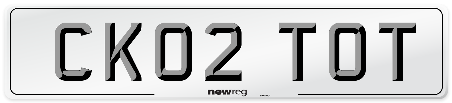 CK02 TOT Number Plate from New Reg